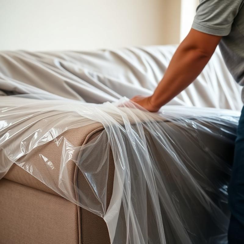 Wrapping a sofa in protective film