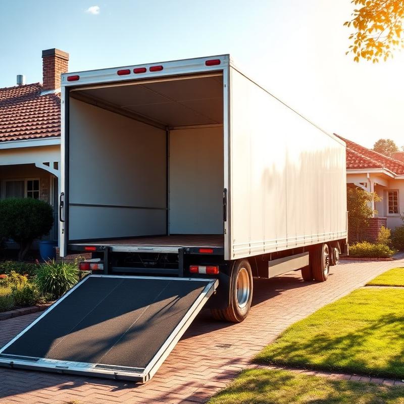 Moving truck with ramp down at a home